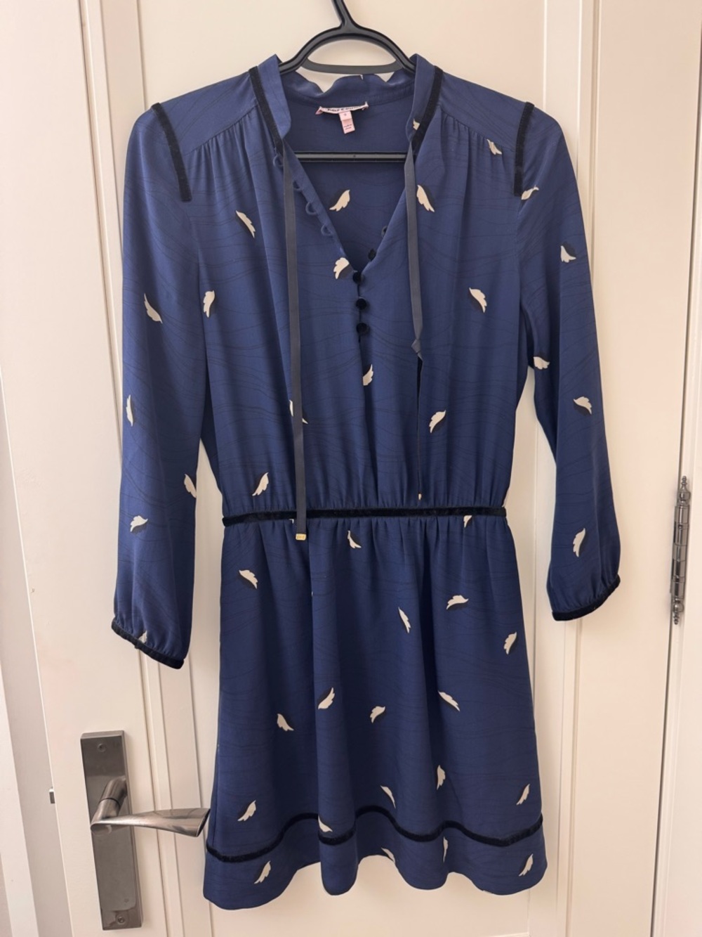 Juicy Couture Navy Dress with Cream Feather Accents